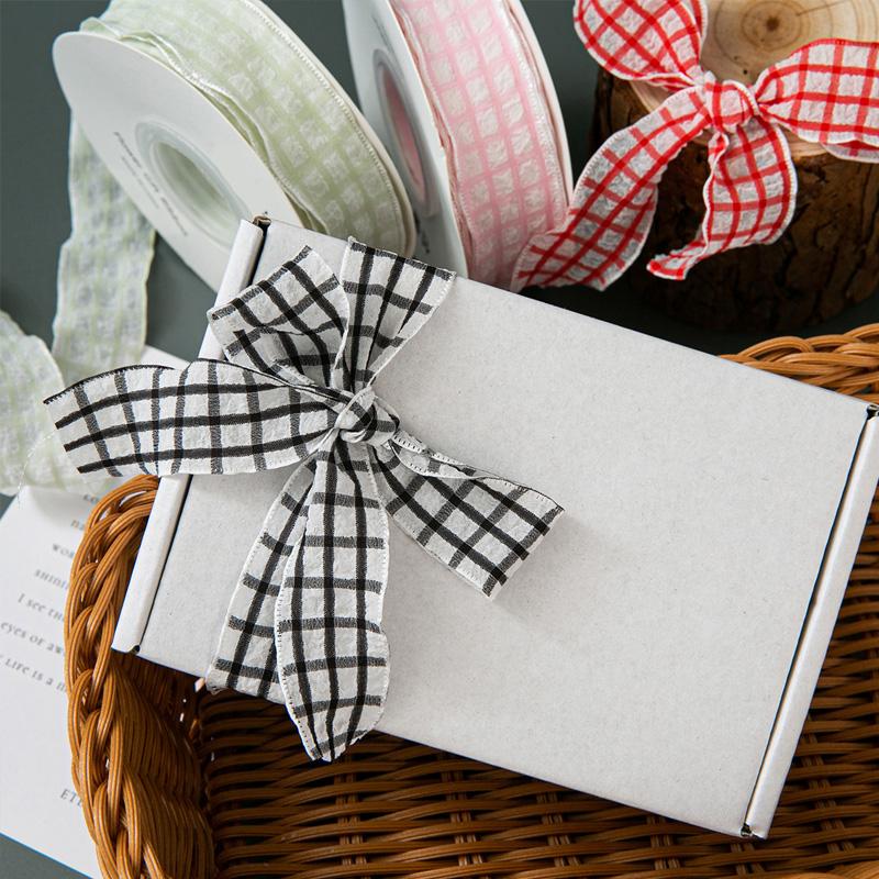 10yards Polyester For Dress Skirts Pleated Ribbon 2.5cm Gift Bow DIY Puff Wave Edge Colorful Cake Box Ribbon Plaid Satin Ribbons