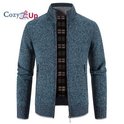 Cozy Up Men's Small Stand Collar Plus Velvet Thickened Knitted Cardigan Sweater Jacket
