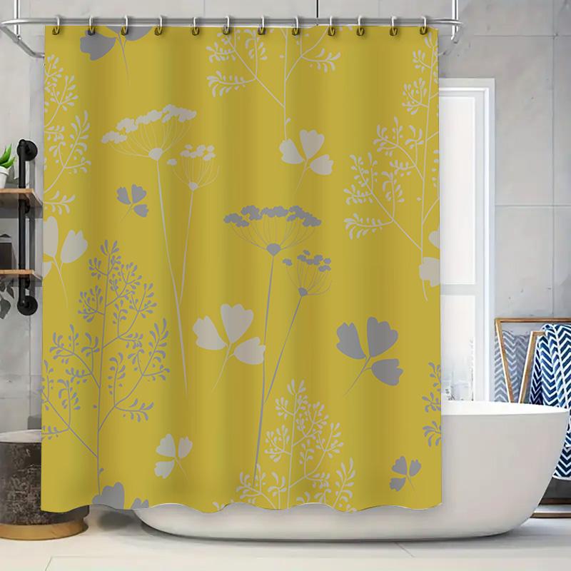 

Yellow Shower Curtain With White Floral Print Perfect Addition For Your Bathroom Decor! (128 Characters) W60H190(CM)-1 Pcs