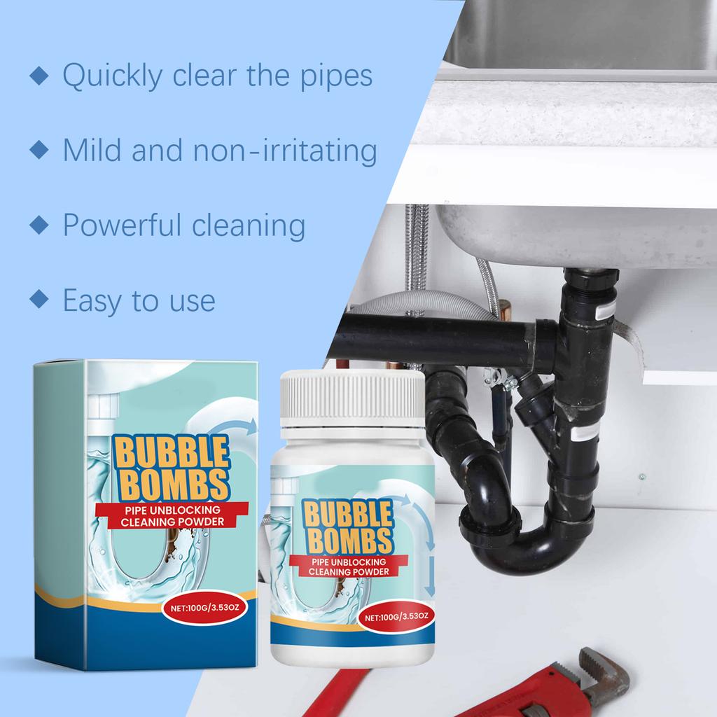 Bubble Bombs Pipe Unblocking Cleaning Powder Effective Drain Cleaner for Kitchen Bathroom Pipes Removes Blockages and Residue Fast Acting Formula
