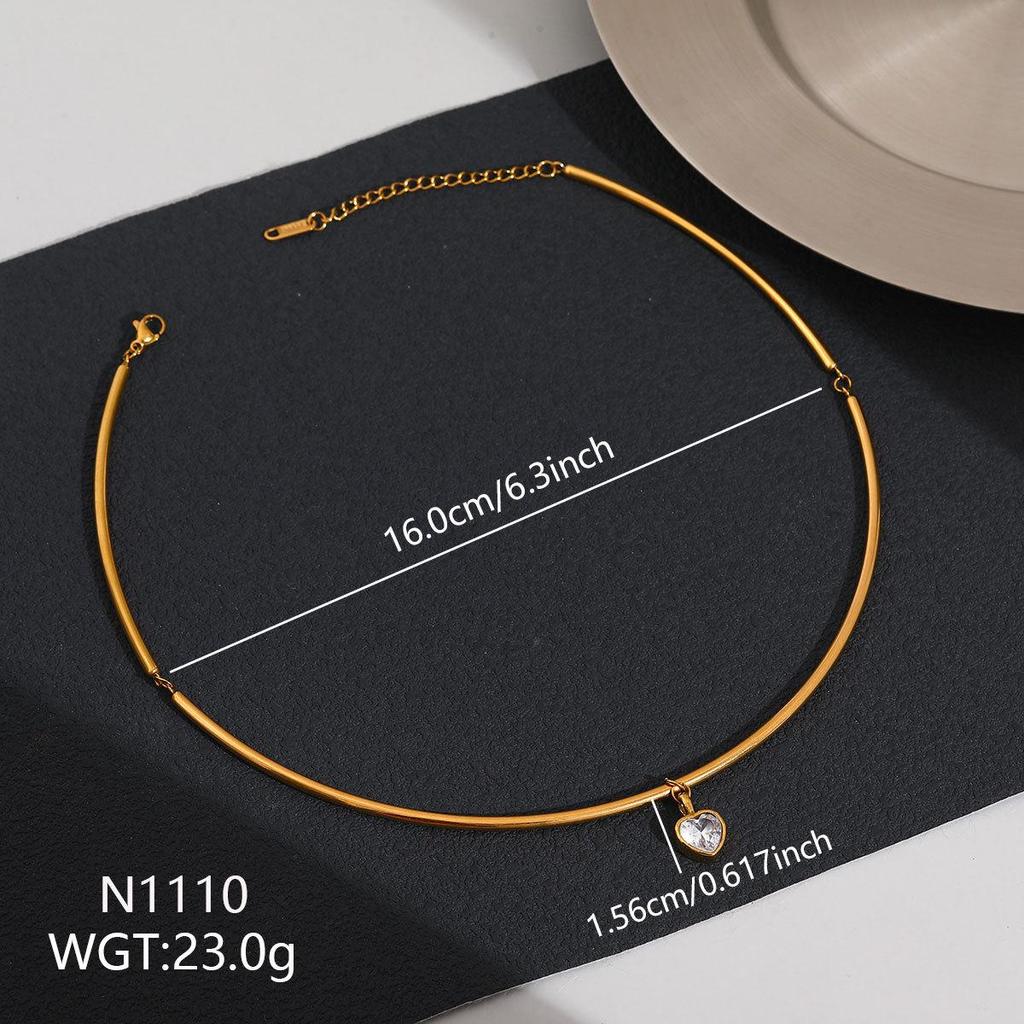 European Style Stainless Steel Diamond Choker Necklace - High-End Temperament for Women