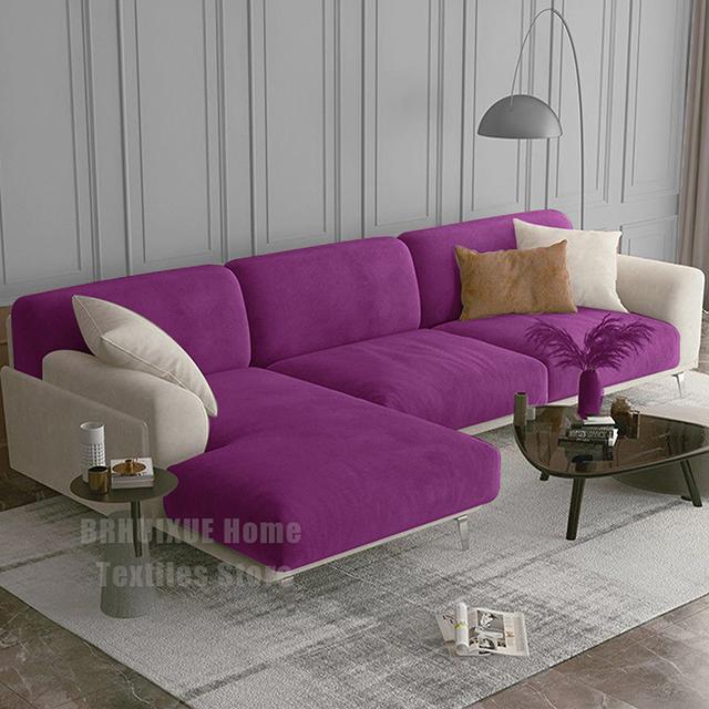 Velvet Sofa Seat Cushion Cover Stretch Plush Thicken Sofa Cover For Living Room L Shape Luxury Corner Furniture Sofa Slipcovers