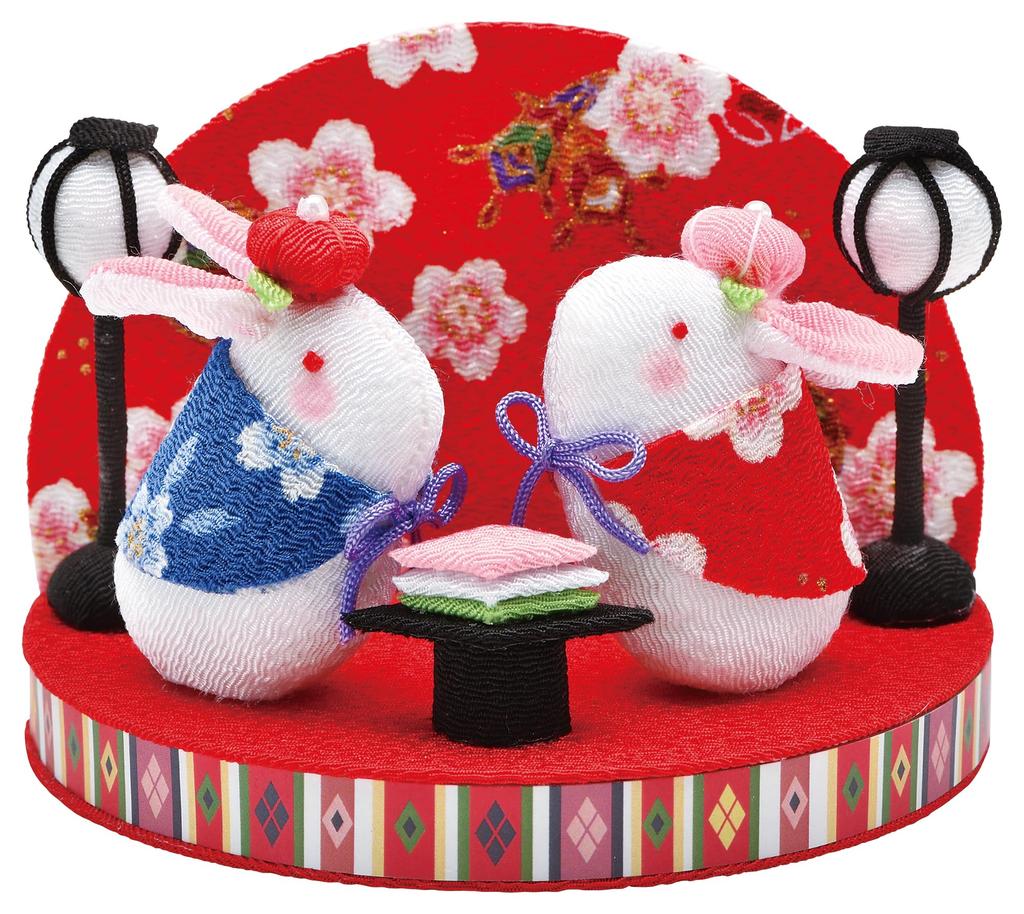 Takagi Fiber Panami Hinamatsuri Chirimen Craft Chirimen Hannari Rabbit Cotton and Printed Kit, (Includes Cardboard) HM-27