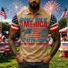 Men's Casual Short Sleeve Polo Shirt with Graphic Print and American Flag Pattern Sleeves Button Down Collar Athletic Fit