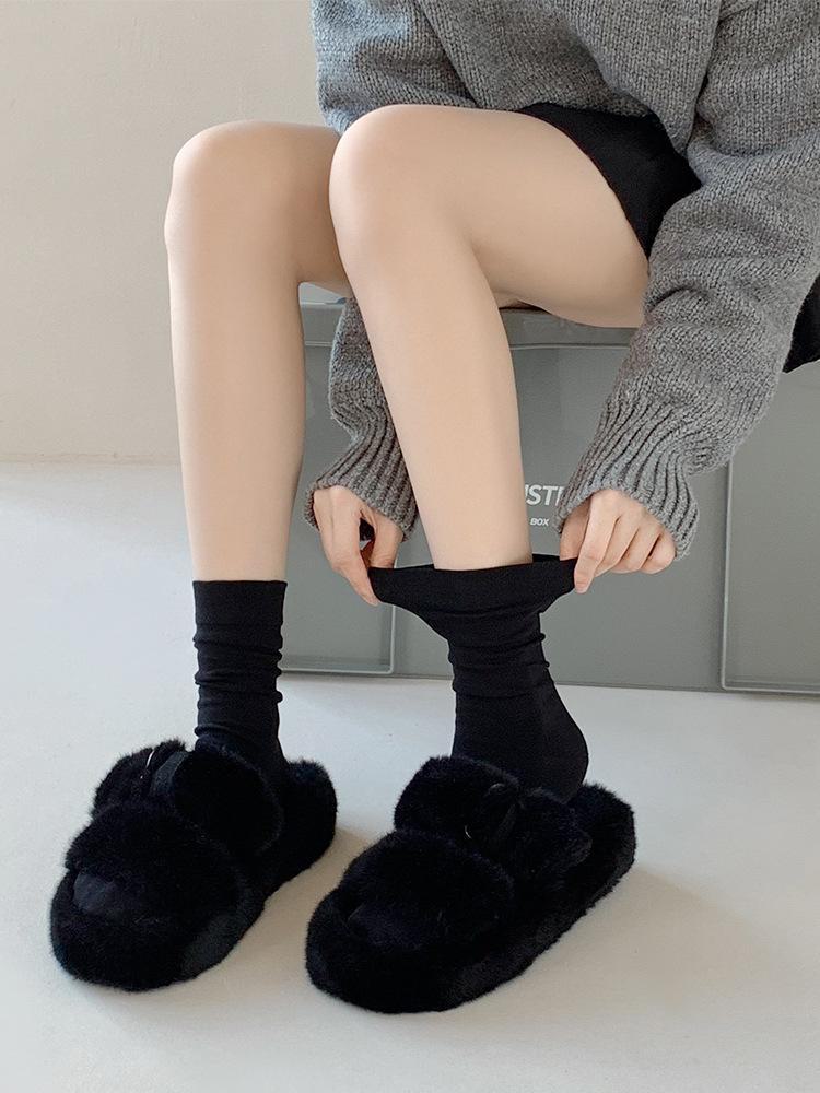 Gray Knitted Split Socks - Thick Ribbed Stripes, Calf-Length, Cozy Autumn/Winter Style, Loose Fit, Trendy Pile Socks
