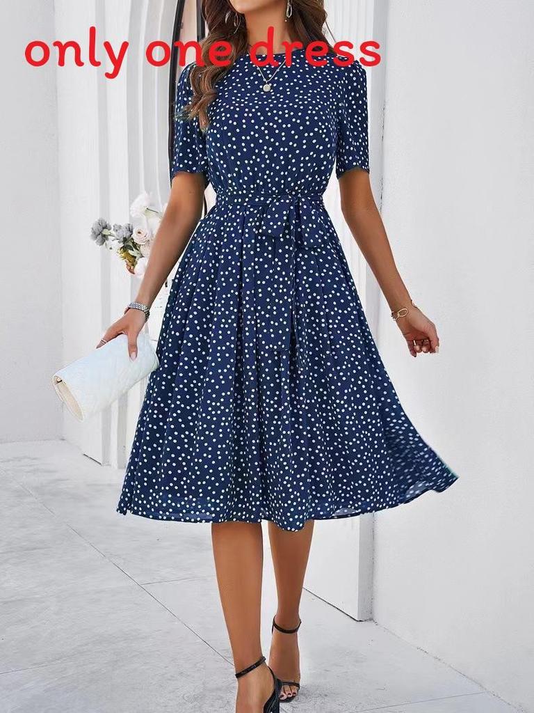 Elegantes Polka-Dot-Kleid mit Print und hoher Taille für Frühling, Sommer, Büro