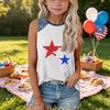 Girls Sleeveless Loose Fit Tank Top Round Neck T Shirt with Star Pattern Denim Patchwork Summer Casual Tee for Kids