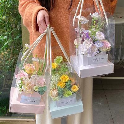 Gül Çiçeği El Paketleme Kutusu Su Geçirmez Şeffaf Çiçek Sanatı Aranjman Kağıt Kutusu Taşınabilir Tote Çiçekçi Malzemeleri Paket
