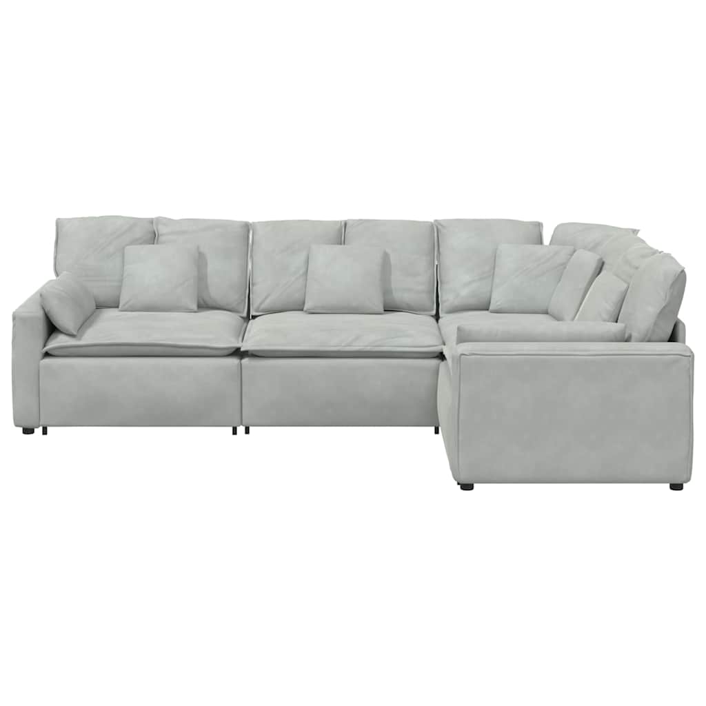 Modular Sofa with Cushions Velvet Light Grey