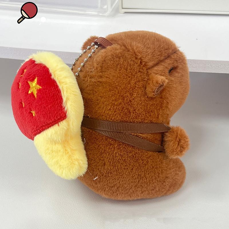 Cartoon Plush Badminton Tennis Capybara Keychain Fluffy Cute Creative Soft Stuffed Doll Pendant Backpack Decorative Accessories
