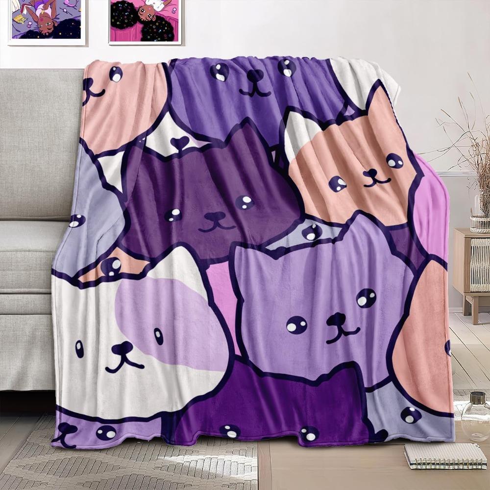 Cute Throw Blankets Girls Purple Blanket for Adults Kids Cat Throw Blanket for Bed Couch Living Room