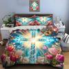 Colorful Cross with Butterflies and Flowers Print Bedding Set 1 Duvet Cover 2 Pillowcases for Adult and Children Luxury Gift