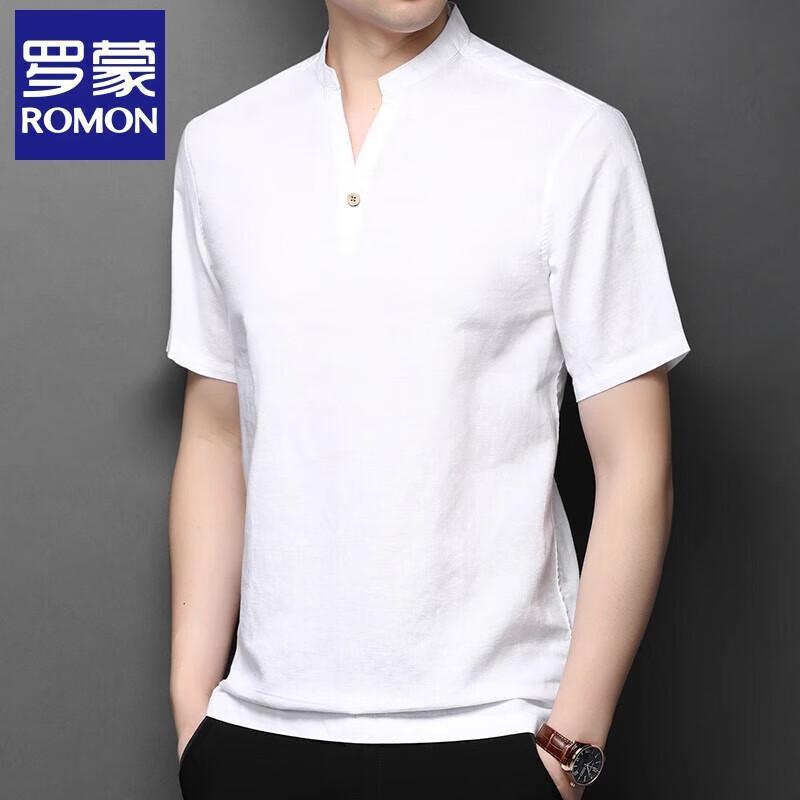 Romon Men s Cotton Linen V-Neck T-Shirt XL