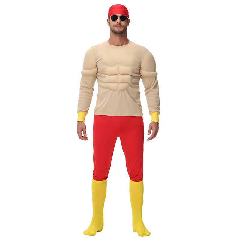 Cosplay muscle men dress up fake pecs abs funny handsome little boy muscle top set party funny cos clothes