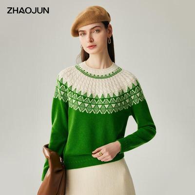 Zhaojun Damestrikket Fair Isle Kablestrikket Sweater i Kasmir