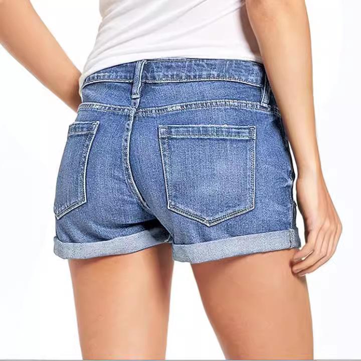 GMXIA Foreign Trade Elastic Ripped Denim Shorts Women