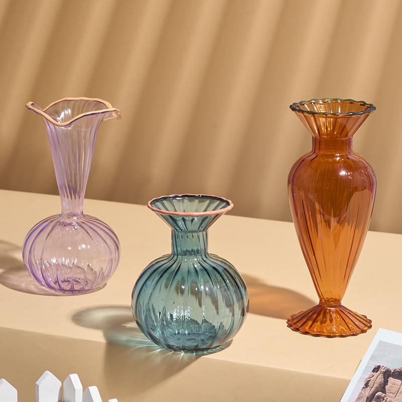 1ks květináč v evropském stylu Skleněná váza Obývací pokoj Barevná skleněná váza na květiny Vintage Bytové dekorace Ornamenty Kreativní