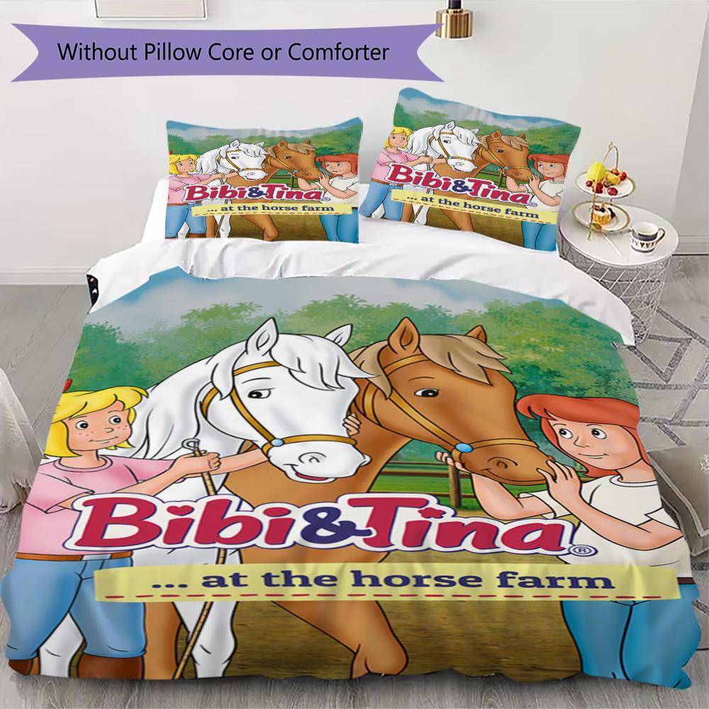 Bibi and Tina Pattern Bedding uilt Set uilt Cover Pillowcase Home Decoration Birthday Gift (1 * duvet cover + 11 * pillowcase without core) 135x200cm