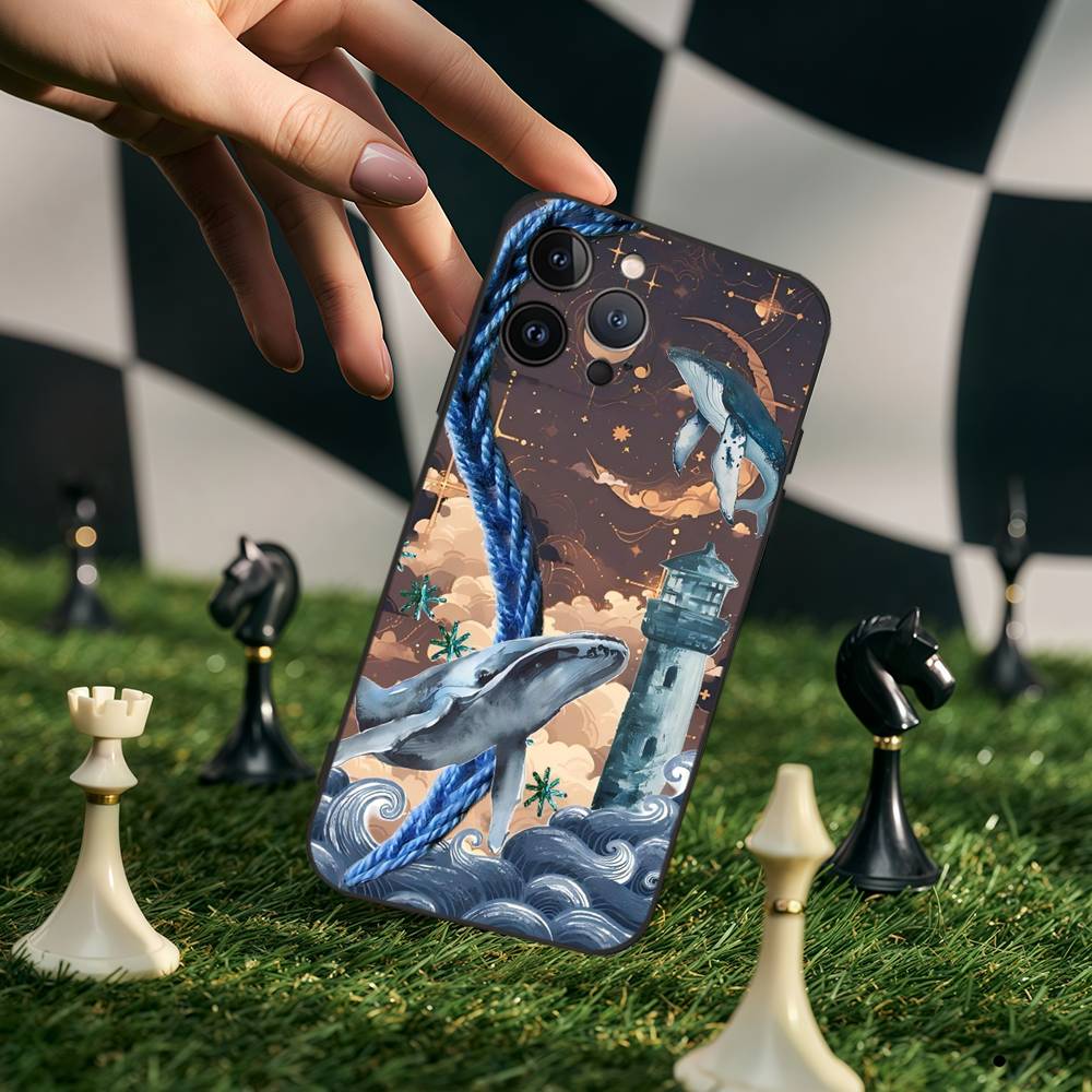 Space Ocean Whale Shark Black Silicone Phone Case For Iphone 17 Air 16 15 14 13 12 11 Pro Max Plus Back TPU