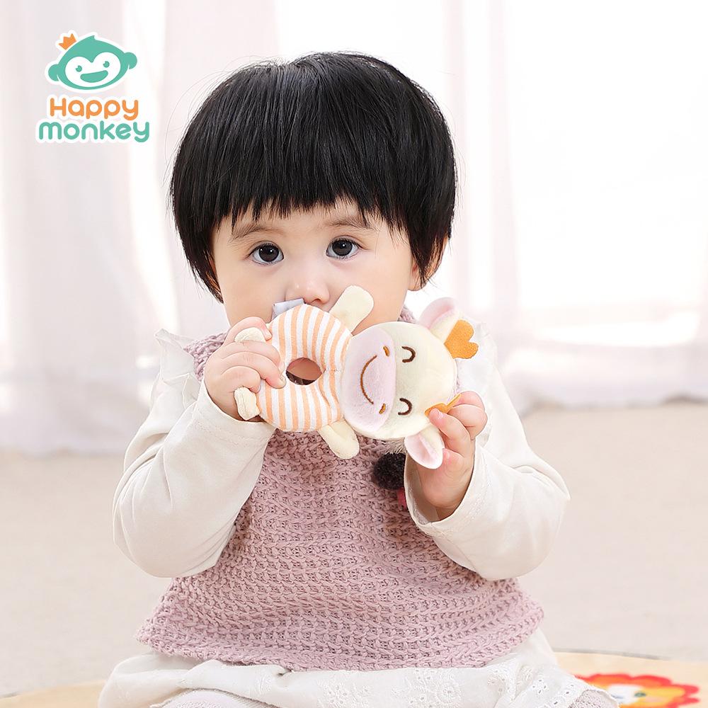 Happy Monkey Baby Plush Rattle and Teether Toy for Newborns