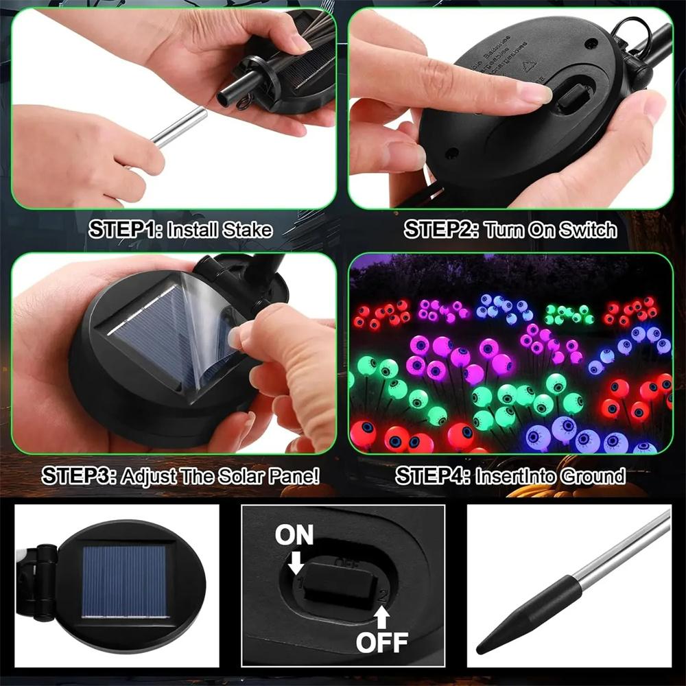 Halloween Solar Scary Eyeball Lights 8LED Eyeball Swaying Firefly Lights Waterproof Decorative Stake Lights for Yard Garden
