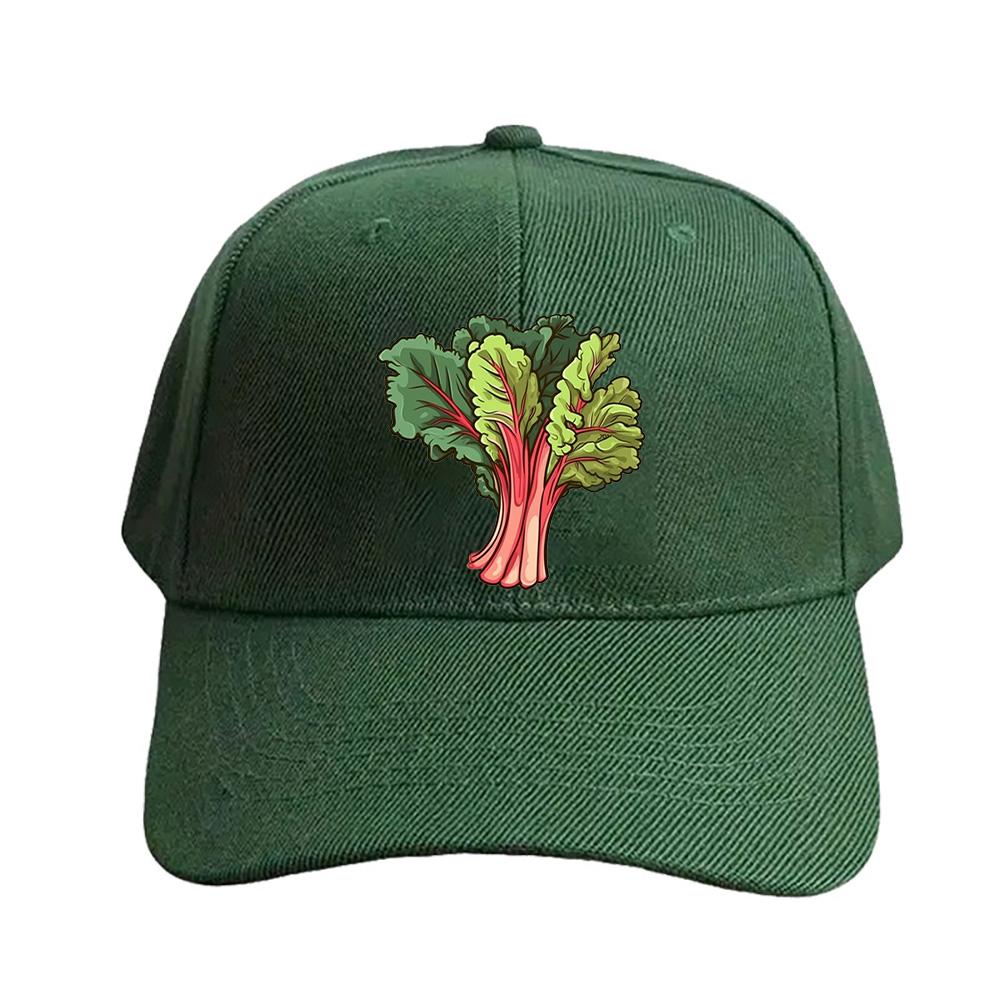 Vibrant Rhubarb Illustration for Gardening Woman Man Baseball Cap Adult Adjustable with Curved Brim Hiking Fishing Hat