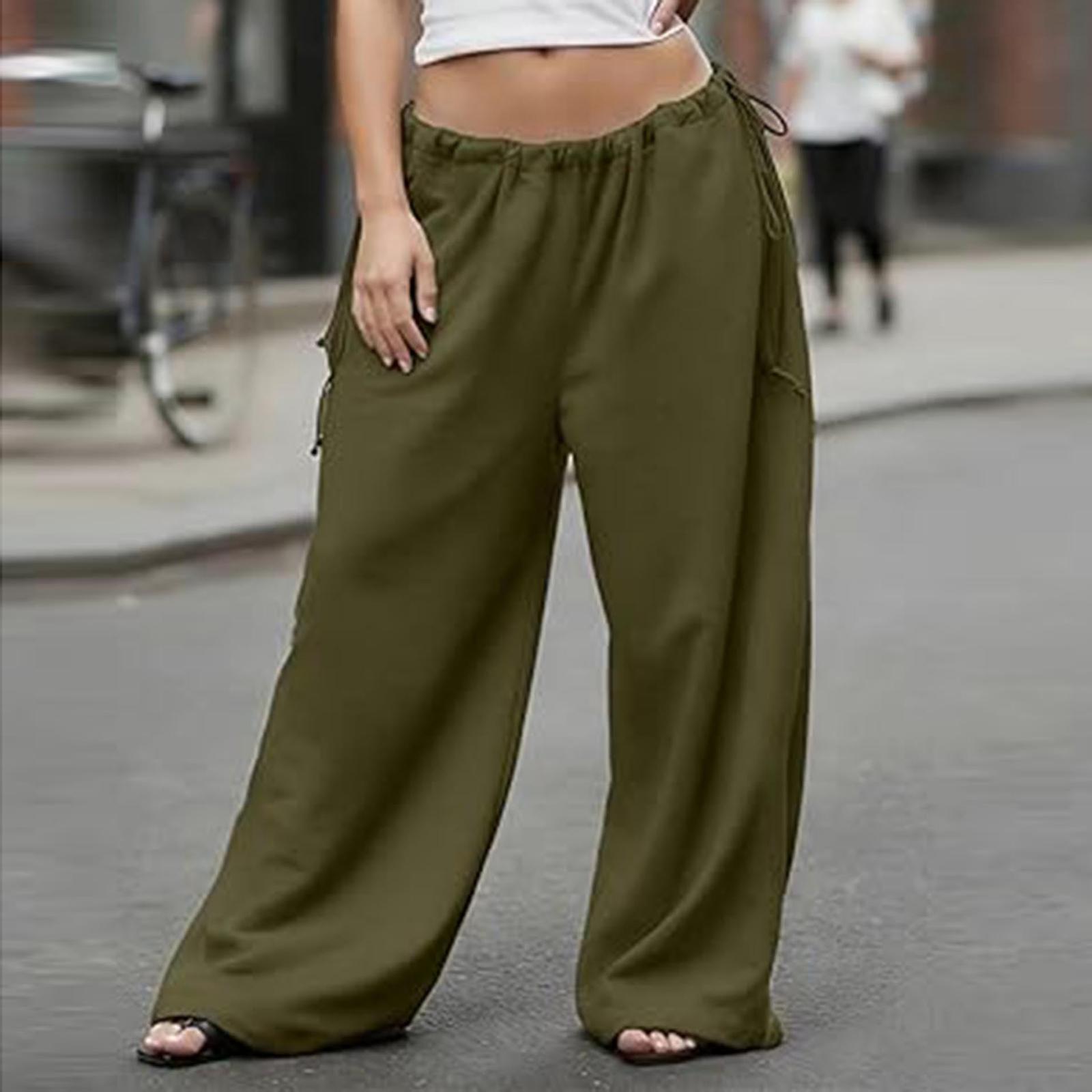 Women s Y2K Casual Fashion Oversized Pleated Pants Adjustable Drawstring Waist Loose Fit Lounge Trousers L