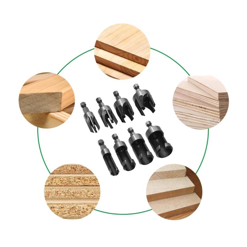 8Pcs Wood Plug Cutter Straight and Taper ClawDrill Bit Set Woodworking Hole Saw Cutting Tool 5/8" 1/2" 3/8" 1/4"