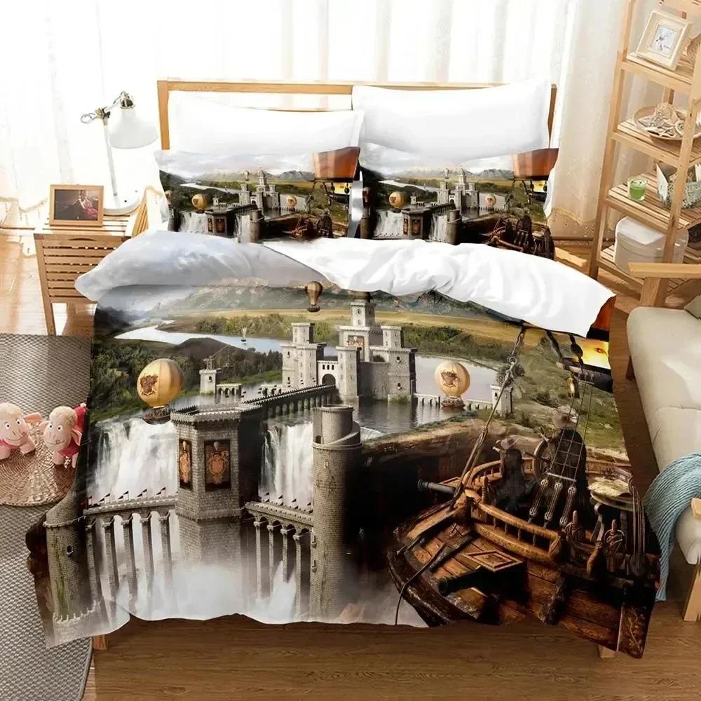 Science Fiction Enchanted Castle Bedding Set Duvet Cover Sheet Printed Bed Set Pillowcase Full Queen King Size Comforter Bedroom