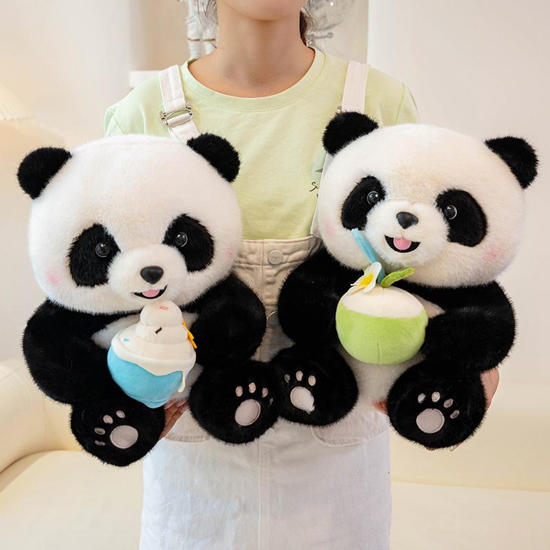 Plush Panda Toys Stuffed Pillow Panda Coconut Burger French Fries Ice Cream Swimming Circle Soft Animal Bear Kids Birthday Gift