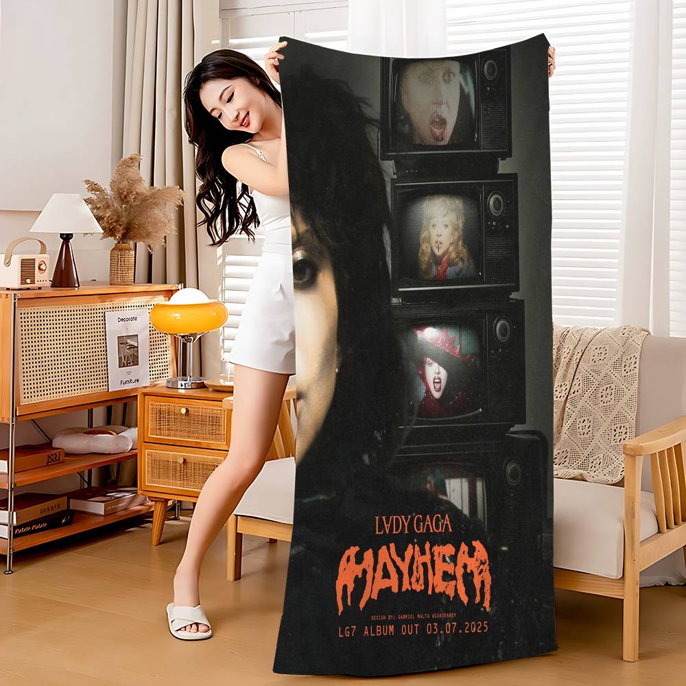 Singer L-Lady Gaga Mayhem Anime Beach Swimming Towel Soft Absorbent Washcloth Children's Gifts for Kids Travel Camping Gym