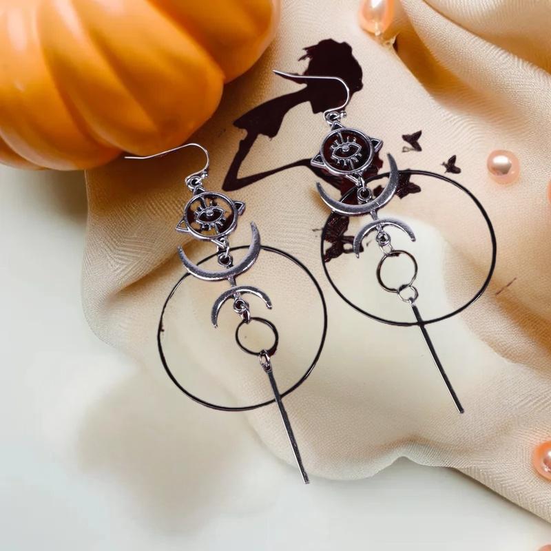 New Exaggerated Moon Crescent Devil Eye Large Circle Long Earrings For Women Vintage Jewelry Gift Accessories