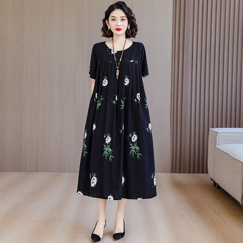 Summer Cotton Silk Loose Nightgown for Plus Size Women - Casual Mom Style Home Dress