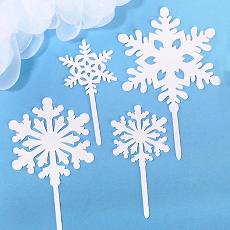 New Snowflake Four Piece Acrylic Party Cake Topper For Birthday Christmas Happy New Year 2024 Party Cake Decoration Supplies