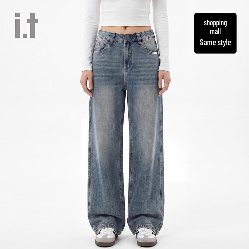 :CHOCOOLATEi.t Unisex Washed Distressed Loose Straight Jeans 32