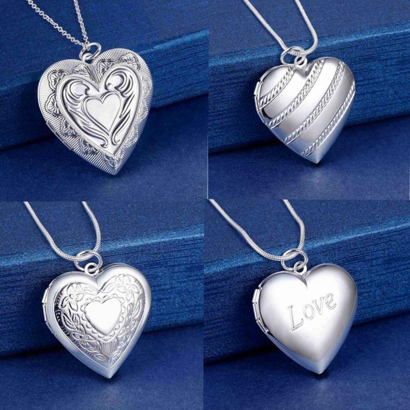 Buy Stamped Silver Photo Frame Pendant Necklace Chain for Woman Charm
