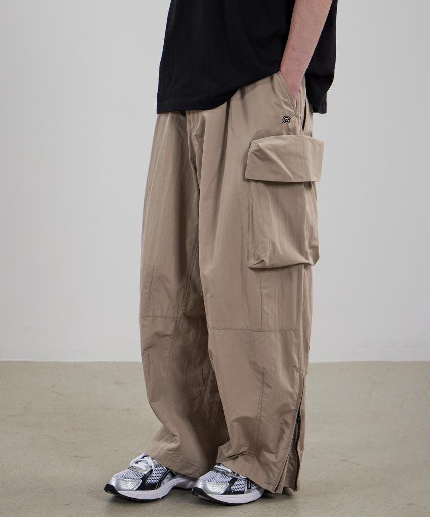 Kallapataleu Wide Balloon Ankle Zip Belted Cargo Pants - Beige