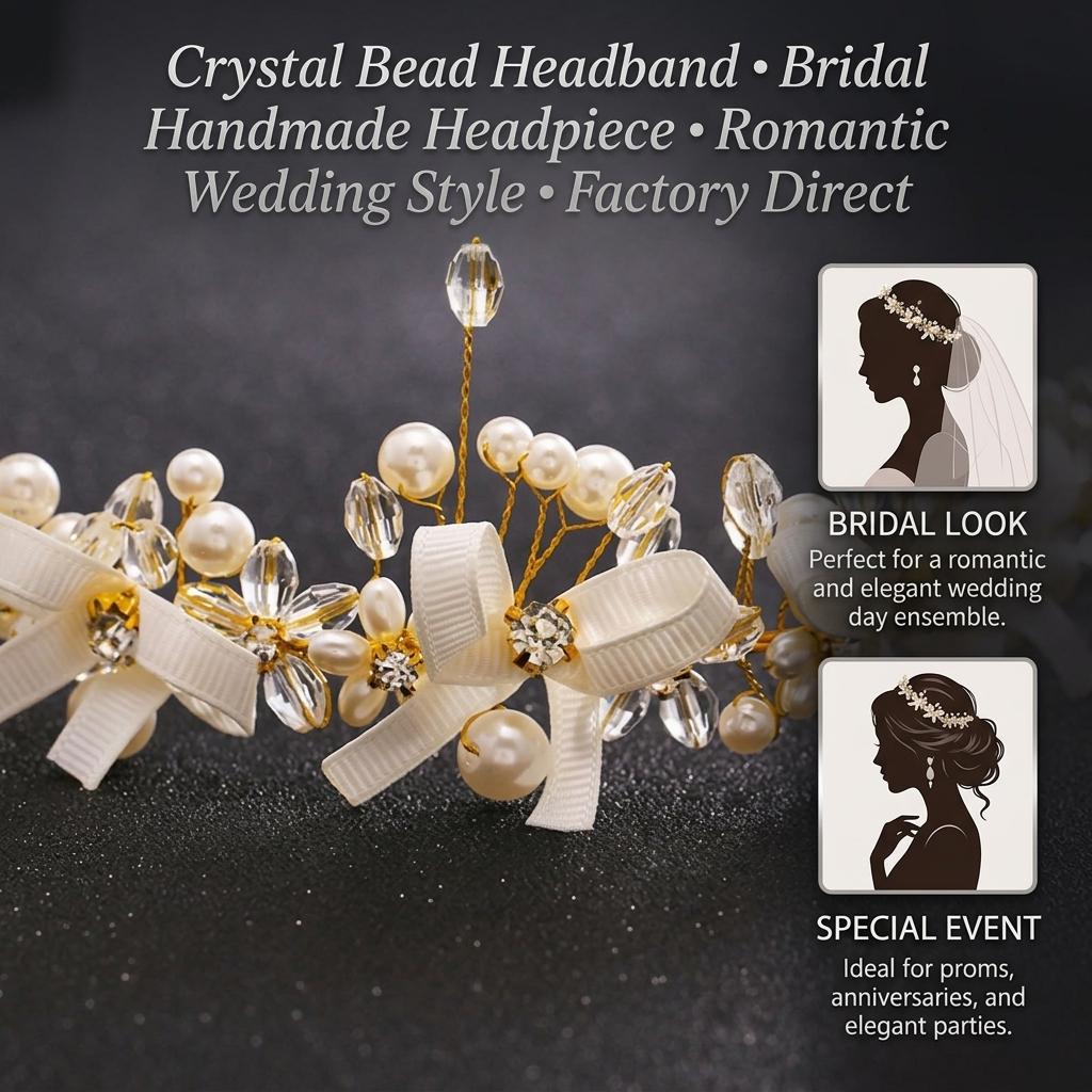 Bridal Crystal Beaded Headband Hand-made Hair Accessories For Chinese Wedding Ceremony