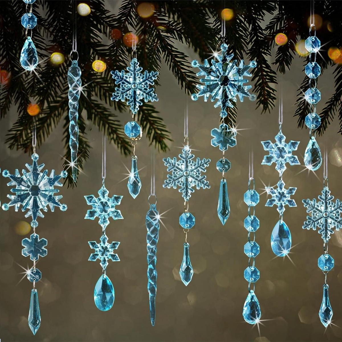 

10pcs Crystal Christmas Ornaments for Tree Decorations-Hanging Acrylic Snowflake Icicle Ornaments with Drop Pendants for Winter Wonderland Chandelier 10pcs синій