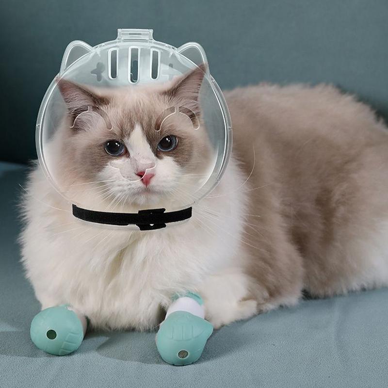 1Pc Space Cat Helmet-Breathable Adjustable Transparent Muzzle for Grooming,Anti-Licking Head Cover,Perfect for Pet Grooming Tool
