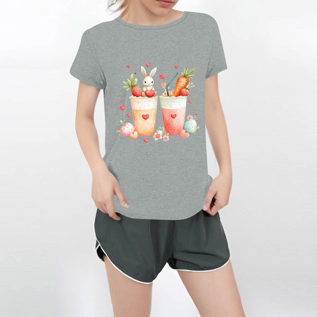 Dámské tričko s kulatým výstřihem pro volný čas s potiskem a krátkým rukávem