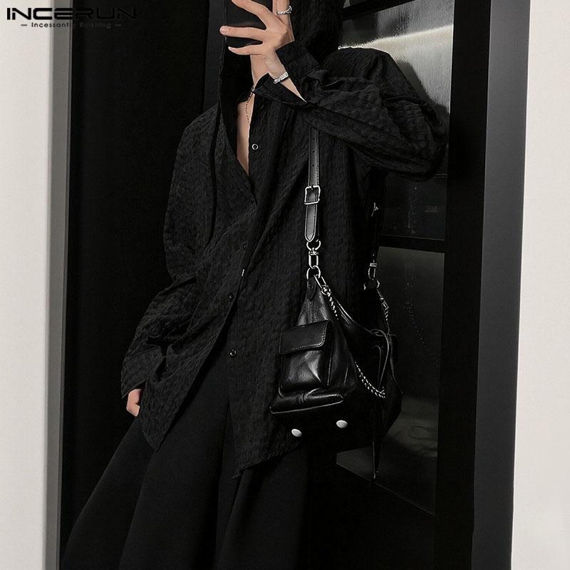 INCERUN Men Long Sleeve Buttons Plaid Transparent Hooded Shirts Outside Wear