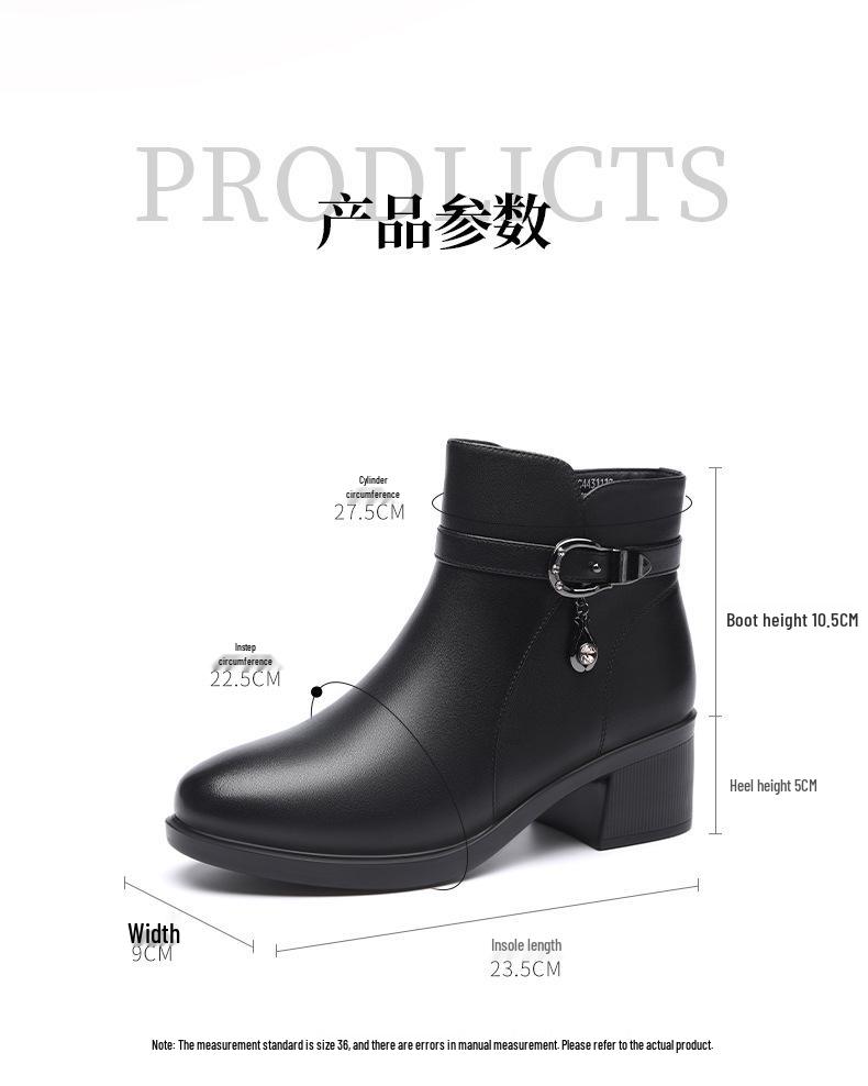Red Dragonfly Women's High-Heel Ankle Boots - Winter Style, Genuine Leather with Velvet Lining, Chunky Heels, Warm and Stylish.