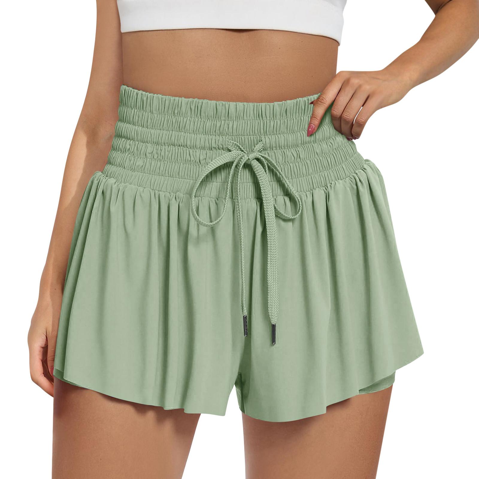 

Струящиеся спортивные шорты для женщин с высокой талией, тренажерный зал, йога, теннисная юбка для бега, юбка-корт, милая одежда, повседневное лето S светло-зеленый
