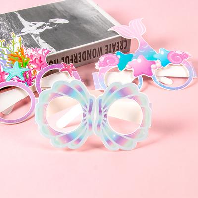 12pcs Mermaid Party Paper Glasses Little Mermaid Theme Photo Glasses Under The Sea Party Supplies Kids Birthday Party Favors