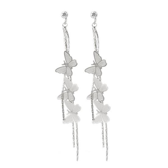 

Women Tassel Chain Butterfly Long Dangle Rhinestone Inlaid Stud Earrings Gift серебряный