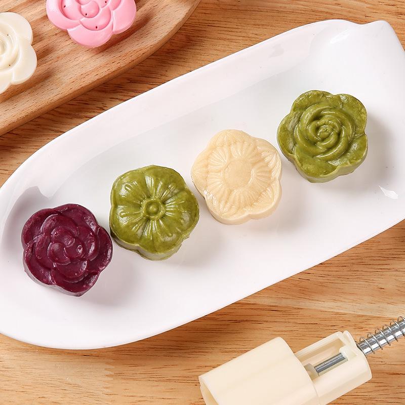 Mooncake Mold Plastic Hand Pressure Flower Cookie Stamp Non-Stick for Home Kitchen Pastry Baking Decoration Tool