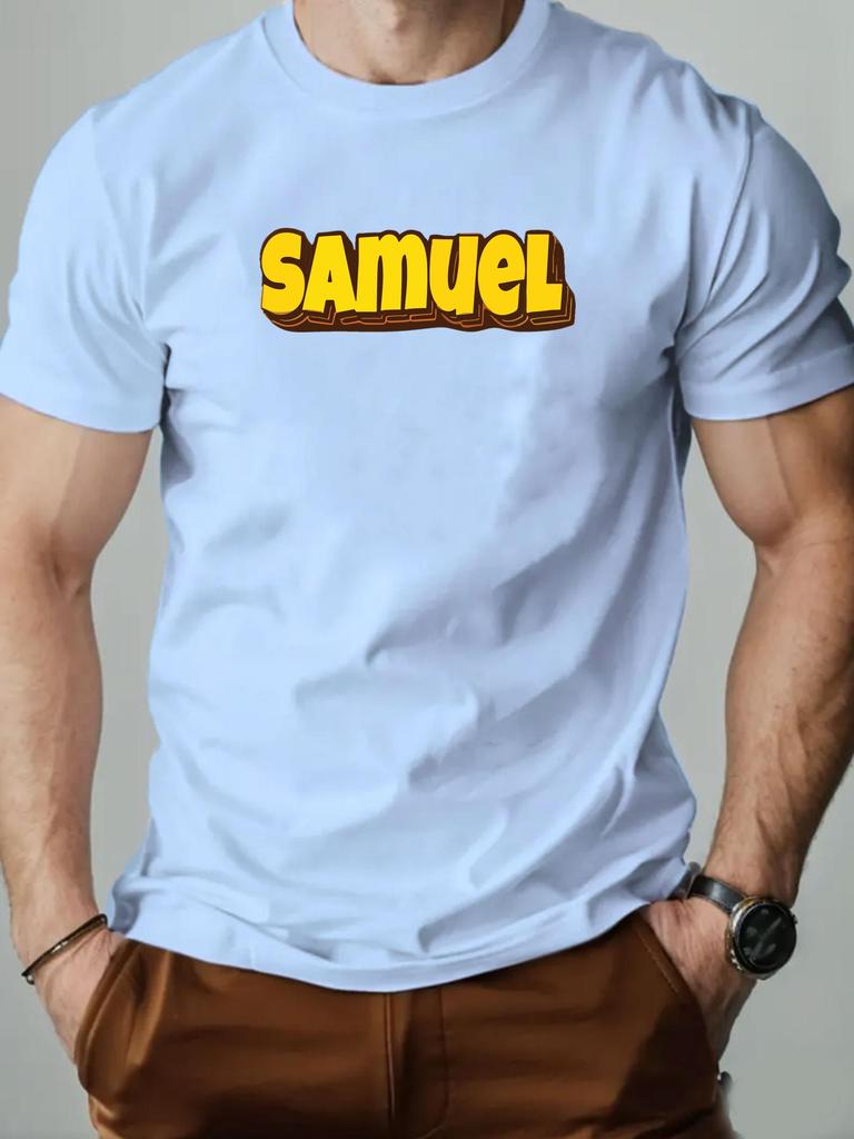 T-Shirt Men 100% Cotton English Letter Pattern SAMUEL Print Summer Round Neck Breathable Oversized Tee Casual Fashion Clothing