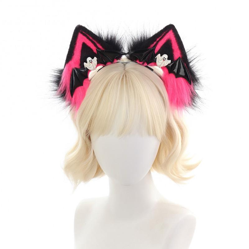 Halloween Cat Ear Headband Plush Faux Fur Pumpkin Headpiece Lolita Cosplay Adult Costume Accessory