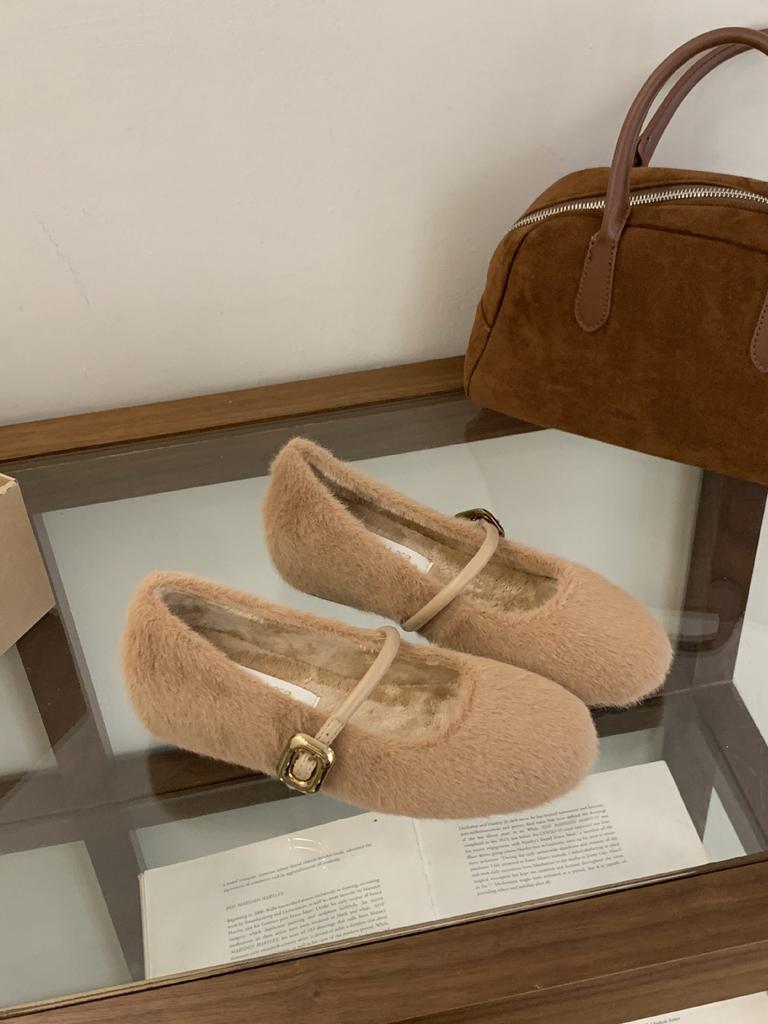 2025 autumn new fluffy shoes plush warm single shoes wedge heel shoes